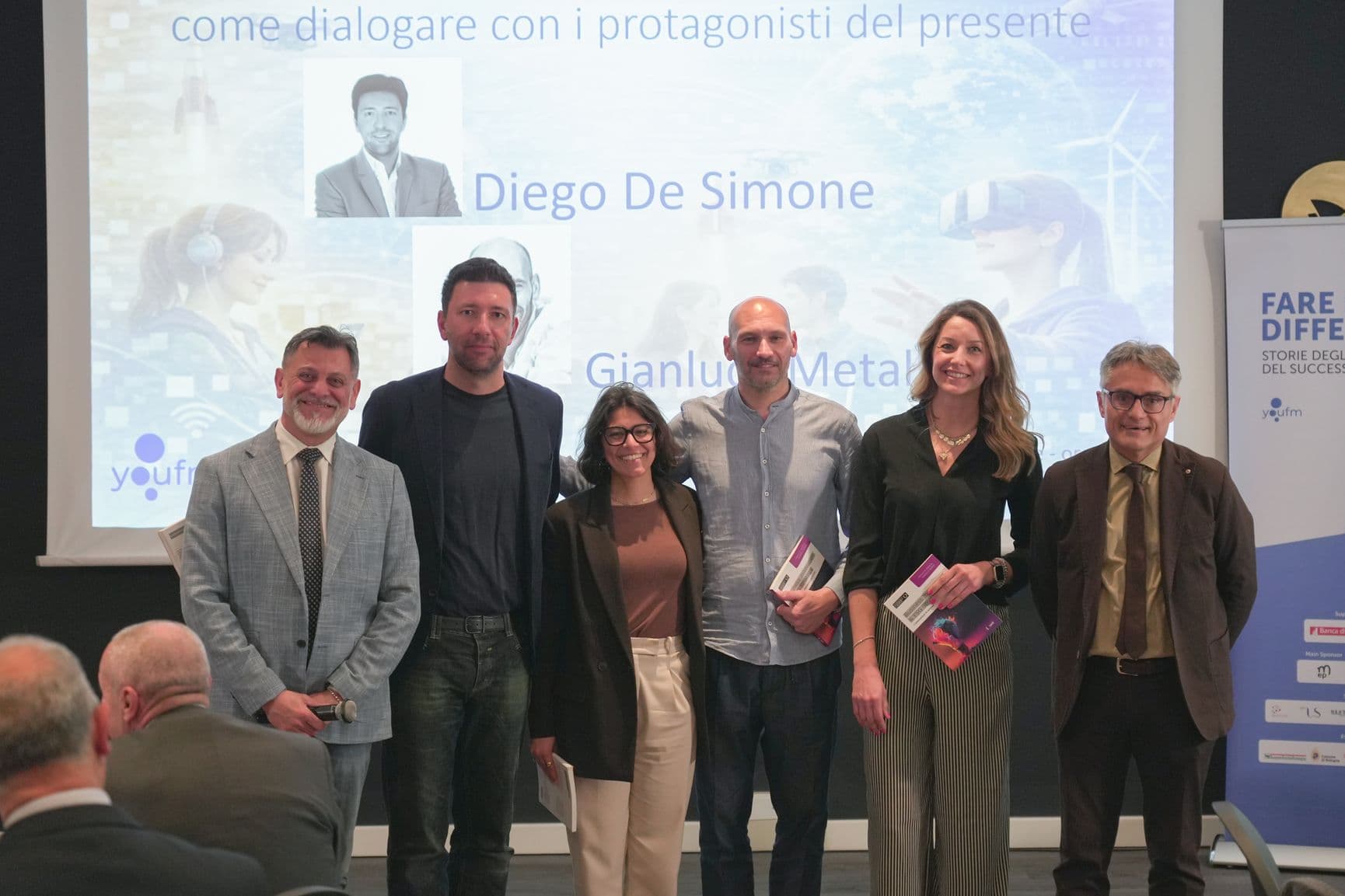 Viero Negri, Diego De Simone, Martina Brighente, Gianluca Metalli, Alessia De Angeli e Prof. Daniele Rimini per YOUFM
