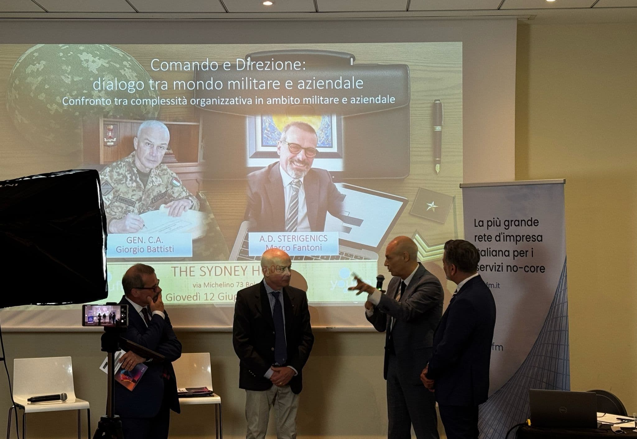 da sinistra Marco Fantoni, il Gen C.A. Giorgio_Battisti, il Prof. Paolo Di Marco e Viero Negri Manager di rete YOUFM